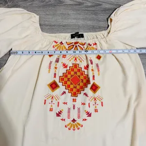 Lucky‎ & Blessed Cream Embroidered Off Shoulder Boho Western Dress Medium DR007 thumbnail 13