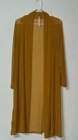 Fall open knit cardigan‎ open front duster lightweight orange yellow transition thumbnail 1