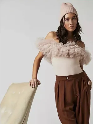 Free People Big Love Tulle Bodysuit in Dusty Rose thumbnail 3