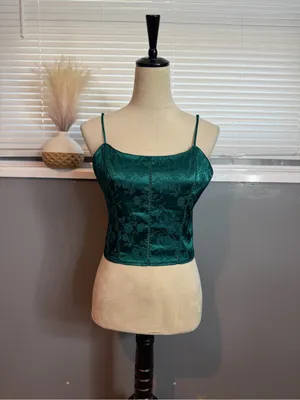 Victoria’s Secret Emerald Green Satin Jacquard Corset Cami Top M Y2K thumbnail 3