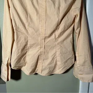 New‎ York & Company Women's Size Small Button Down Shirt Yellow White Pinstripes thumbnail 7