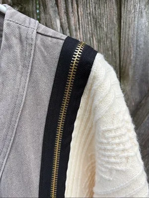 EUC POL Mixed Media Sweater Jacket Zipper Detail Button Front Medium thumbnail 3