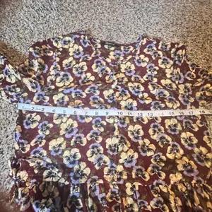 Madewell Floral Print Long Sleeve Peasant Top‎ Burgundy Pansy Motif Size Small thumbnail 8