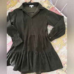 She + Sky Olive Corduroy tiered long sleeveDress thumbnail 2