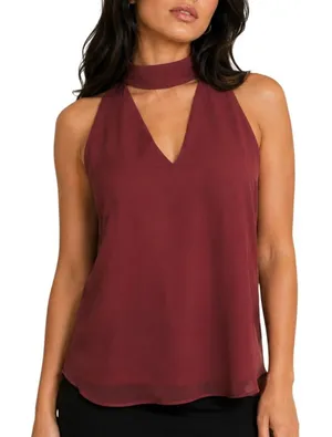 Wet Seal Maroon Choker Neck Sleeveless Blouse Medium Y2K Office Siren thumbnail 1
