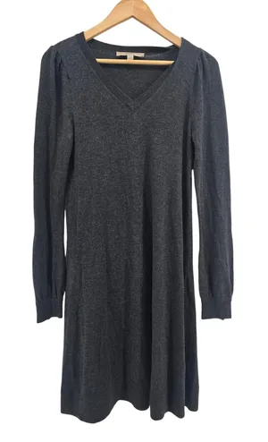 LOFT Sweater Dress Womens XS V-Neck Charcoal Gray Puff Sleeve EUC thumbnail 1