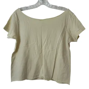 Brandy Melville Cream Cotton Raw Edge Scoop Neck‎ Short Sleeve T-Shirt One Size thumbnail 2
