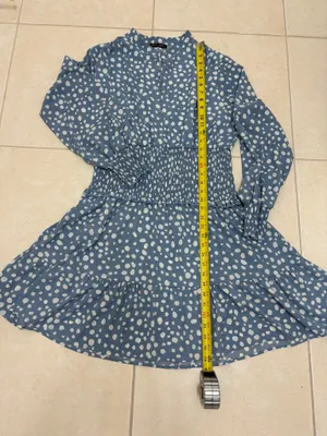 Pretty Garden blue with white polka dot long sleeves dress in size L thumbnail 5
