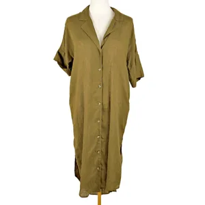 Anthropologie The Lucia Sheer Midi Dress Linen Olive Green XS NWT thumbnail 3