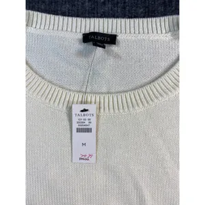 TALBOTS Sweater Women M Ivory Yellow Floral Embroidered Crewneck Cottage Spring thumbnail 3