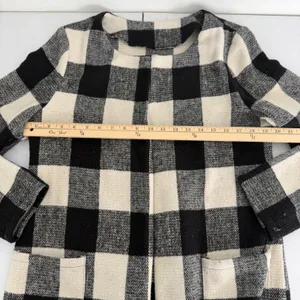 Buffalo Plaid Open Front Cardigan Coat Black‎ White Womens Large Office Preppy thumbnail 11