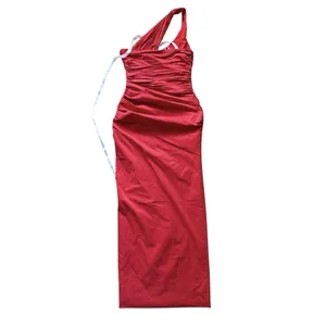 Arrange ASOS NWT One Shoulder Maxi Gown Dress Size 4 US Red Ruched Slit Formal thumbnail 12