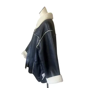 NEW ASOS 4th & Reckless leather look jacket with contrast cuff in black thumbnail 3