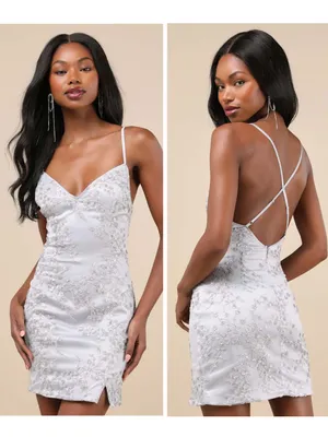 Lulus Blissful Blossoms Silver Sequin Backless Mini Dress Size Small Cocktail thumbnail 2
