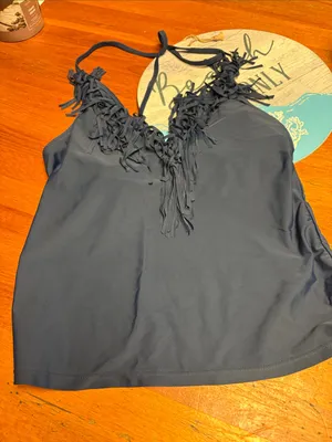 Jessica Simpson Navy Fringe Halter Camisole Top thumbnail 1