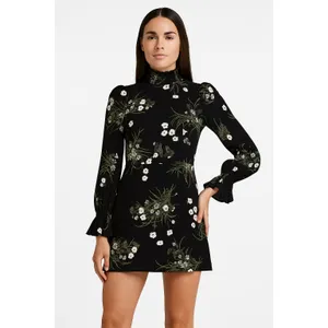 Reformation Archie Floral Print Mini Dress‎ in Black thumbnail 3