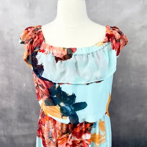 Bisou Bisou Floral Maxi Dress Womens 16 Ruffle Flowy Cottage‎ Tropical Romantic thumbnail 3