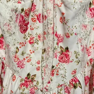 Women’s/Junior’s Floral White Pink‎ Green Corset Spaghetti Strap Dress Size L thumbnail 4