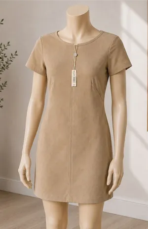 NWT Max Studio London Faux Suede Shift Dress XS 70s Mod Beige Soft thumbnail 1