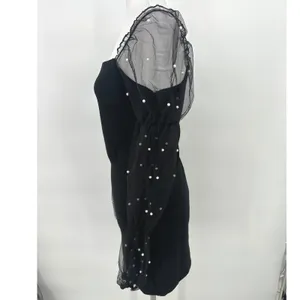 Thirty/Thirty‎ Mini Dress M Black Sheer Pearl Bodycon Party Cocktail Romantic thumbnail 4