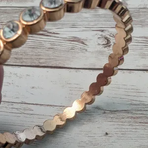 Vintage Bracelet / Bangle - Rose Gold Tone & Clear Gems thumbnail 7