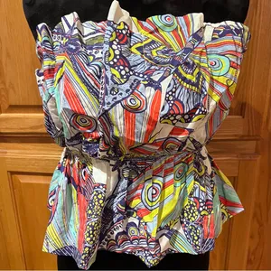 Anthropologie Diana Ruffled Smocked Strapless Tube‎ Top Abstract Print Size XS thumbnail 7