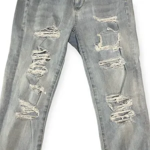 American Eagle Light Wash Distressed Super Hi-Rise Jegging Crop Jeans Sz‎ 4 thumbnail 5