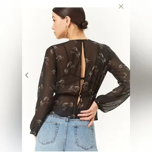 Forever 21 Semi-Sheer‎ Rodeo Horse Blouse – Size M – Western Print thumbnail 2