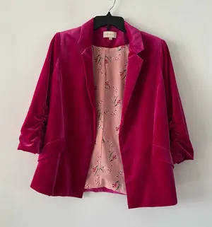 Skies Are Blue Magenta Velvet Blazer Jacket Size S thumbnail 1
