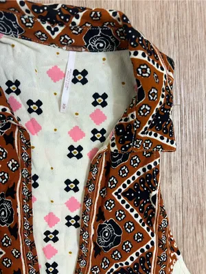 Free People Cream & Rust Patterned V-Neck Halter Tunic thumbnail 4
