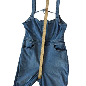 Free People We The Free CRVY Blue Denim backless jumpsuit Size 16 thumbnail 10