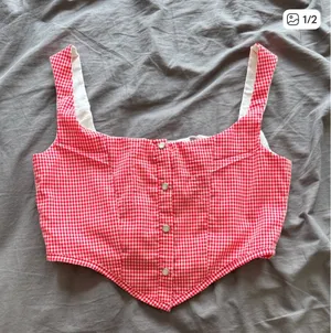 Red Gingham Corset Crop Top Size XS thumbnail 1