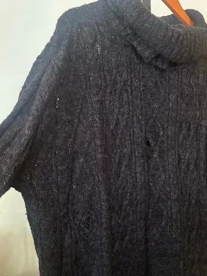 Free People Distressed Cable Knit Turtleneck Sweater Oversized Cowl Black Small‎ thumbnail 4