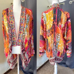 Love Kyla Boho Kimono Cardigan Womens One Size Embroidered Patchwork Viscose thumbnail 3