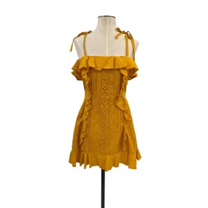 Majorelle Mara Eyelet Ruffle Mini Dress Mustard Yellow Tie Strap Size‎ Small thumbnail 3