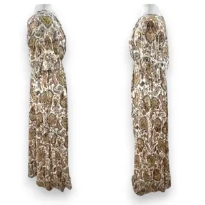 DR2 Womens Dress Sz S Paisley Maxi Dress Cottage Core Prairie Mustard Blue White thumbnail 4