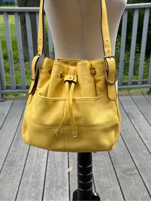 Tignanello Yellow Genuine Leather Bucket Bag Drawstring Shoulder Purse thumbnail 4