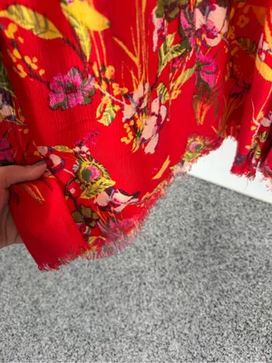 Free People Red Floral Wide Leg Pants Size M Boho High Rise Rayon thumbnail 6