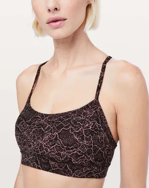 Women’s Lululemon Flow Y Sports Bra Nulu Lacescape Spanish Rose Black 2 Floral thumbnail 1