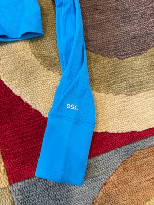 NWT DSG Momentum Seamless 1/4 Zip Long Sleeve Workout Top Cropped Aqua Blue XS thumbnail 2