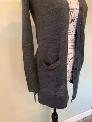 LOFT Women’s XXS Petite Charcoal Gray Longline Button Up V-Neck Cardigan Sweater thumbnail 3