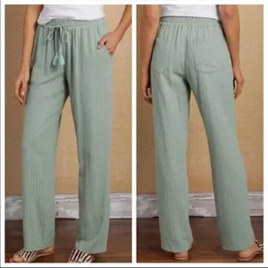 ✨Soft surroundings metallic striped linen blend elastic waist pants✨ thumbnail 3
