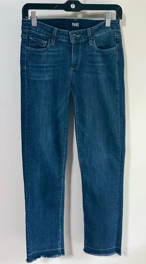 PAIGE Miki Straight Jeans In Merrick released Raw Hem Size 27 Dark Wash thumbnail 1