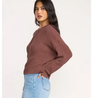 NWT Billabong Hot Beachin Cropped Hooded Knit Sweater Mauve Brown M slouchy fall thumbnail 2