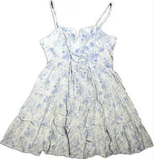 Altar’d State Vinka White and Blue Floral Lace-Up Mini Dress Lace Up Size Large thumbnail 1