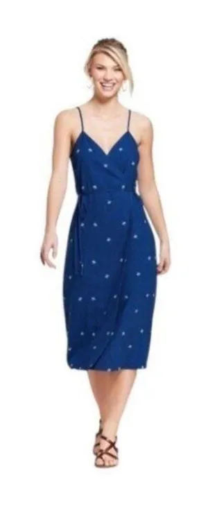 Universal Thread Midi Floral Wrap Dress Blue Size XL Vacation Beach Coastal Boho thumbnail 1