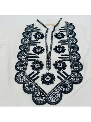 Tory Burch Richa Tunic Top Size 8 White Navy Blue Embroidered thumbnail 5
