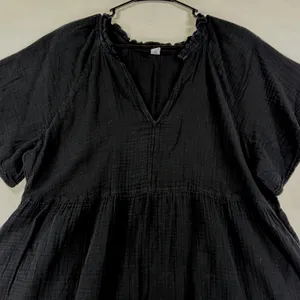 Old Navy Womens XL Black Cotton Gauze Ruffle Neck Babydoll Mini Dress Pockets thumbnail 9