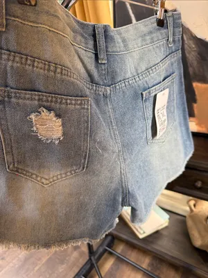 Embellished Denim Shorts - Light Blue with Pearls thumbnail 2