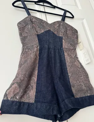 Anthropologie Pilcro Snake Print Denim Romper/Playsuit, Size 8 thumbnail 9